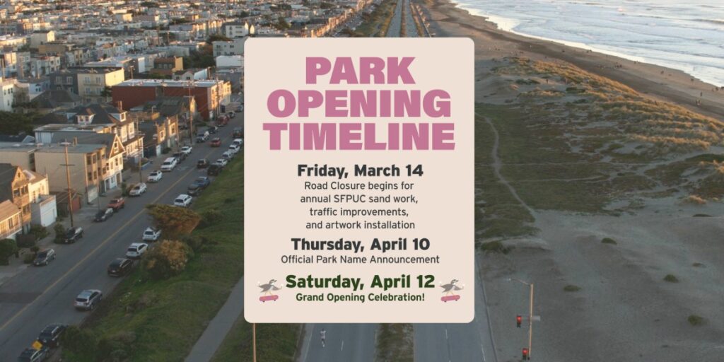 aerial picture of the Great Highway with text over it announcing opening dates